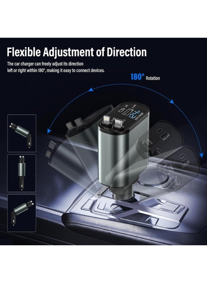 Car Charger with Type-C & USB Ports – 120W 4-in-1 PD Fast Charging Adapter with Voltage Display - Image 3
